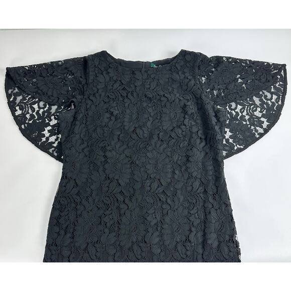 NWT Ralph Lauren LRL Size 14 Black Lace Overlay Capelet Midi Dress Cape Sheath - Picture 4 of 14